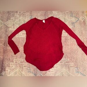 We the free fushia v neck soft rayon waffle knit long sleeve exposed seem top xs